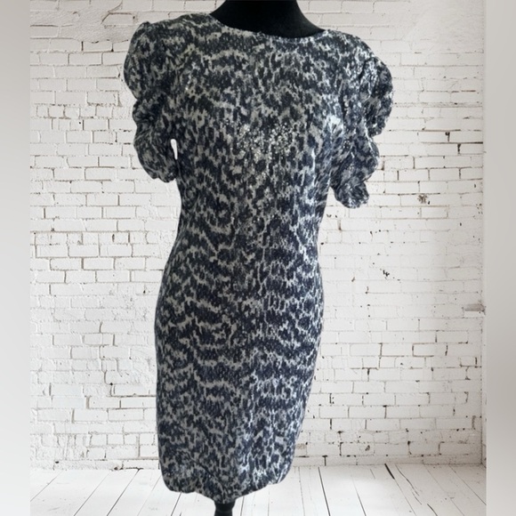 Michael Kors Dress Womens  Blue Embellished Sequin Ruched Sleeve - Picture 1 of 14